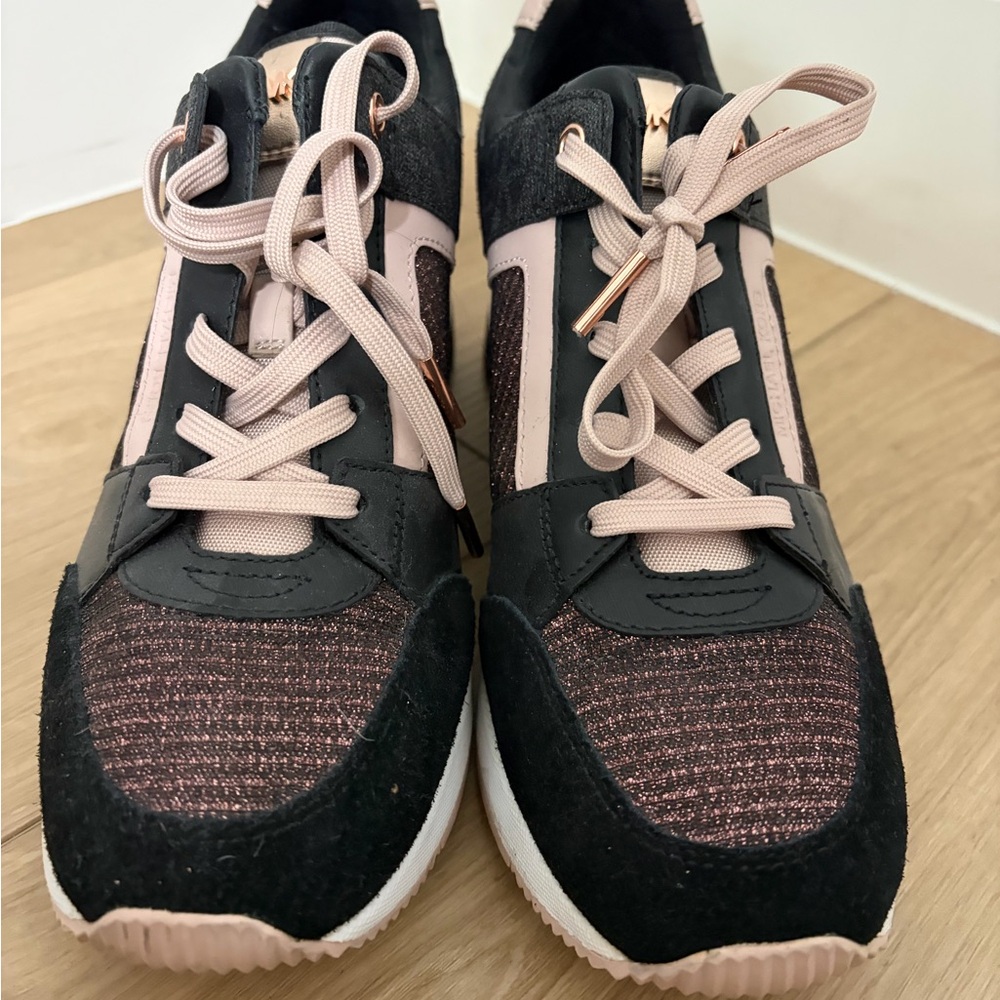 Michael Kors Black and Blush Metallic Platform Sneakers - Picture 3 of 6